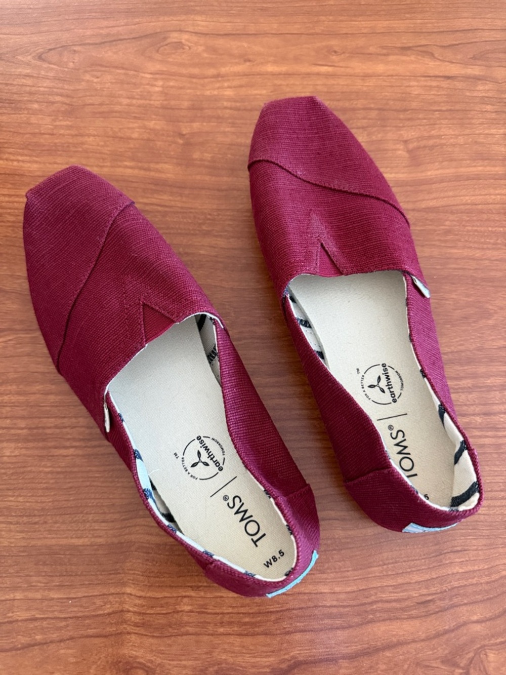 TOMS Women's Burgundy Canvas Slip-On Moccasins